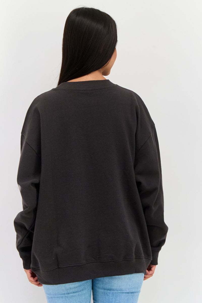 Misfit Women Crew Neck Long Sleeve Graphic Print Sweatshirts, Wash Black - Image 3
