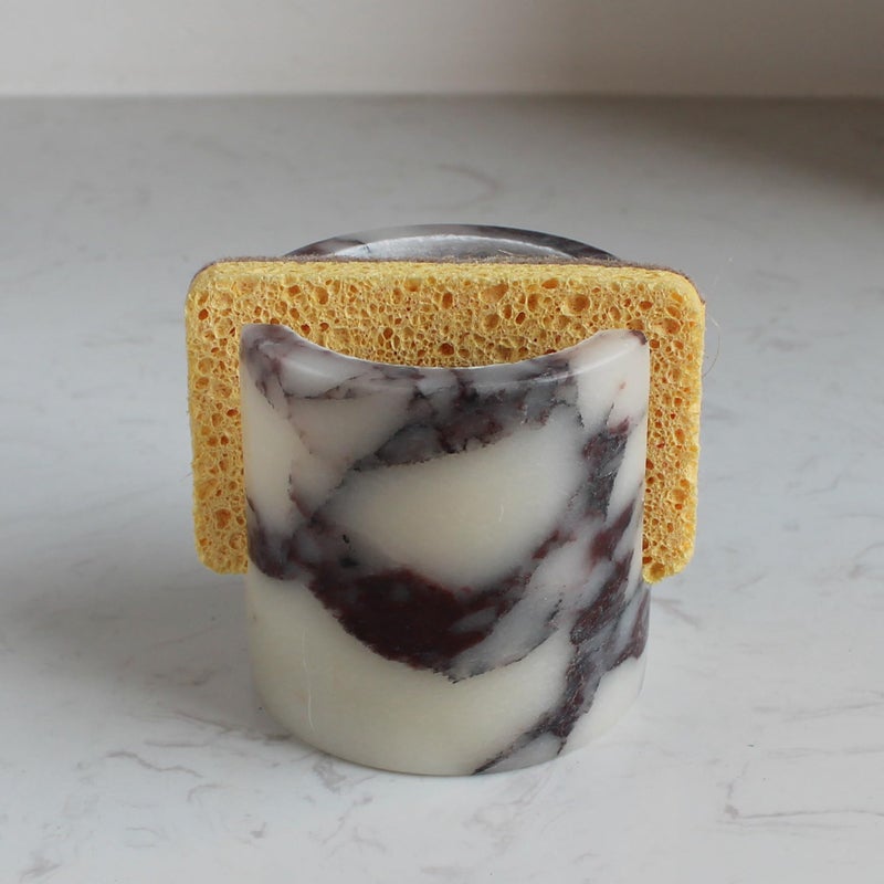 Natust Natural Travertine Marble Sponge Holder for Kitchen Sink, Drying Rack, Compact Sink Caddy Organizer - Calacatta Viola Marble - Image 1