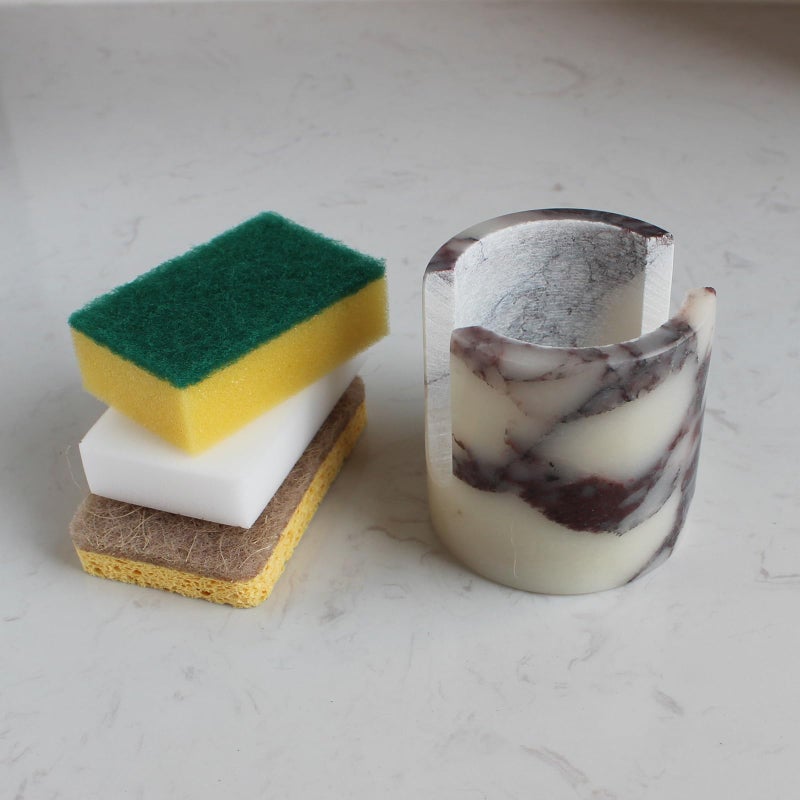 Natust Natural Travertine Marble Sponge Holder for Kitchen Sink, Drying Rack, Compact Sink Caddy Organizer - Calacatta Viola Marble - Image 4