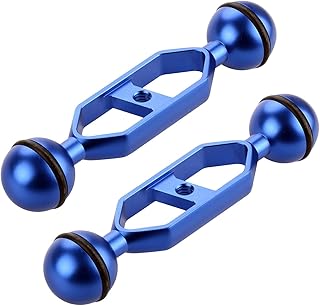 LetonPower Blue 5" Double Ball Aluminum Alloy Extension Arm, 1" Ball Head Connector Underwater Arm for Strobe/Video - Image 1