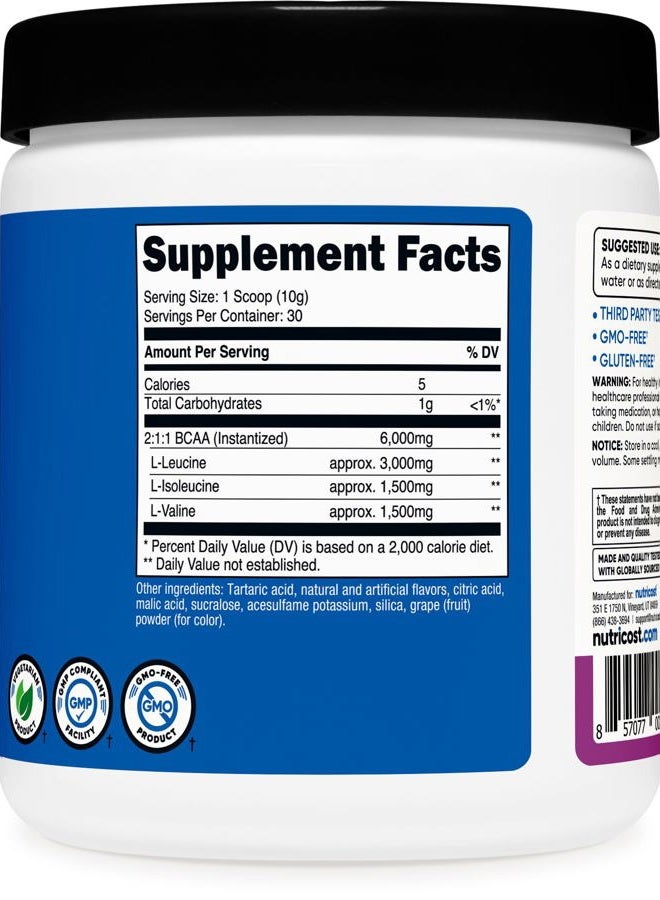 Nutricost BCAA Powder (Grape, 30 Servings) - Optimal 2:1:1 Ratio, Vegetarian, Non-GMO - Image 5