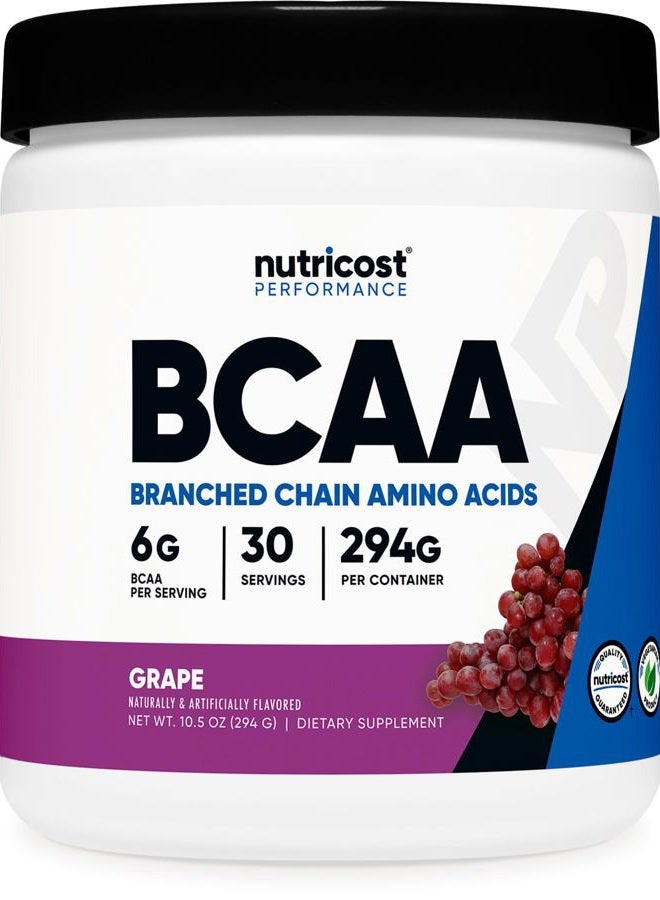 Nutricost BCAA Powder (Grape, 30 Servings) - Optimal 2:1:1 Ratio, Vegetarian, Non-GMO - Image 1