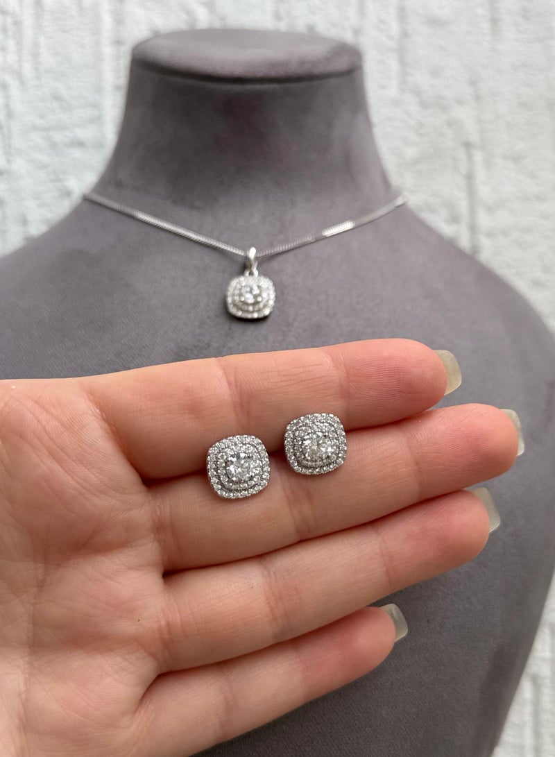 Al Kasr Jewelry Square Elegance Jewelry Set - Necklace and Earrings - Sterling Silver 925 with Zircon Stones Plated Rhodium White Gold 18K - Image 2