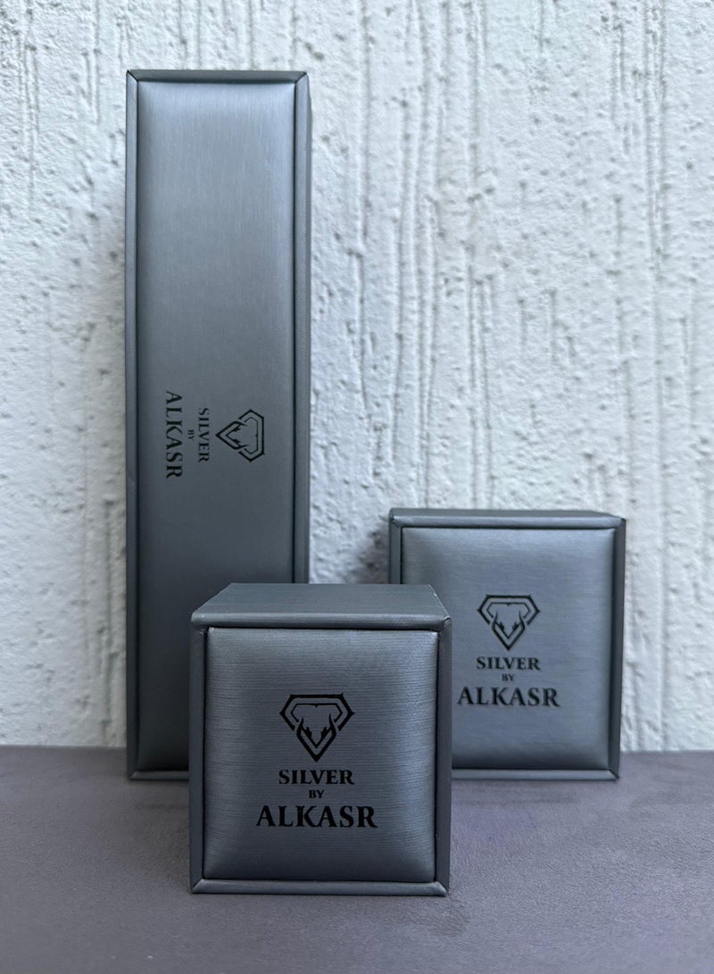 Al Kasr Jewelry Square Elegance Jewelry Set - Necklace and Earrings - Sterling Silver 925 with Zircon Stones Plated Rhodium White Gold 18K - Image 4