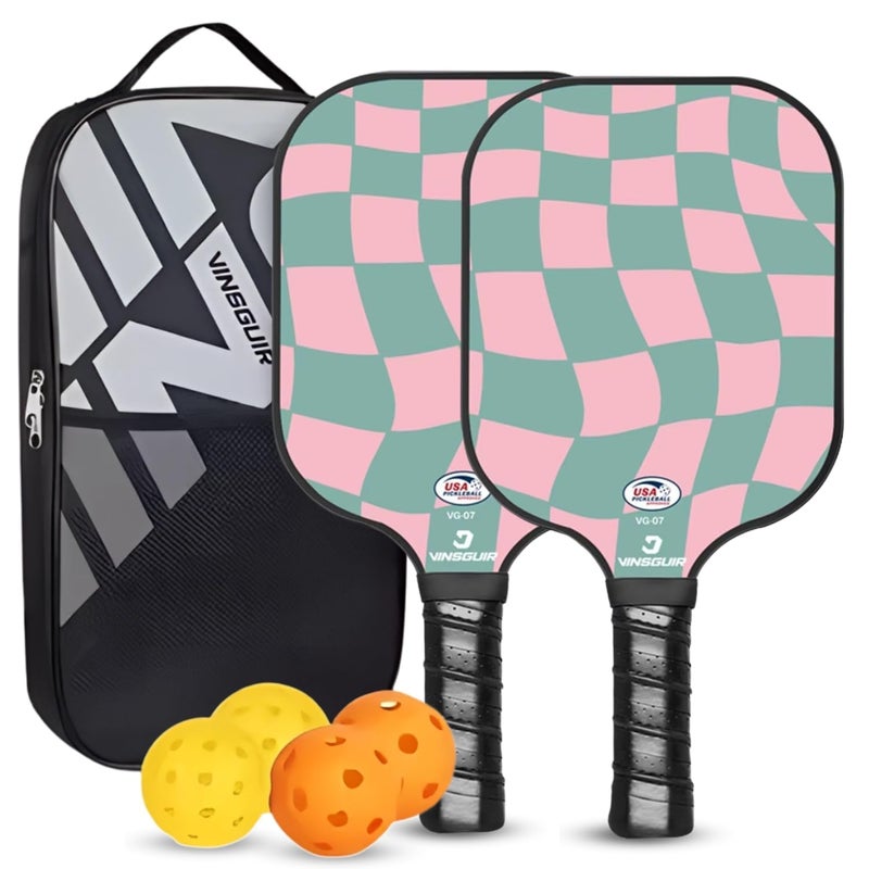 Mayboom Pickleball Paddles Set of 2 or 4, USAPA Approved Pickleball Paddles Set with 4 Pickle Balls and Carry Bag, Fiberglass Rackets 2 Pack Gifts for Beginners&Pros (Pattern Pink and Green) - Image 1