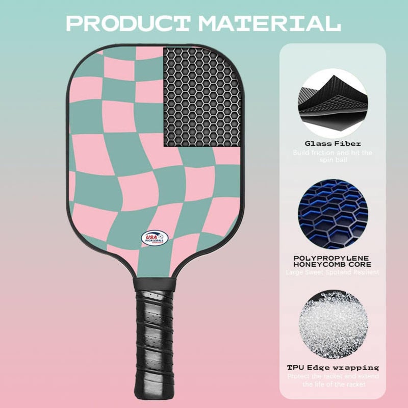 Mayboom Pickleball Paddles Set of 2 or 4, USAPA Approved Pickleball Paddles Set with 4 Pickle Balls and Carry Bag, Fiberglass Rackets 2 Pack Gifts for Beginners&Pros (Pattern Pink and Green) - Image 4