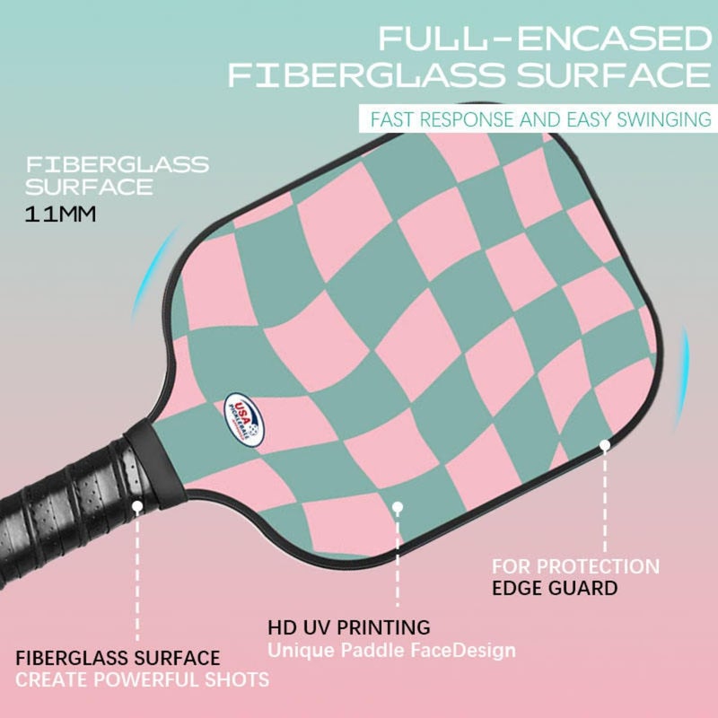 Mayboom Pickleball Paddles Set of 2 or 4, USAPA Approved Pickleball Paddles Set with 4 Pickle Balls and Carry Bag, Fiberglass Rackets 2 Pack Gifts for Beginners&Pros (Pattern Pink and Green) - Image 3