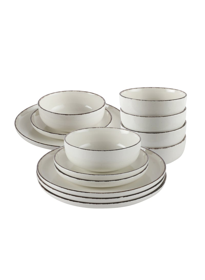 ايست من نون طقم سفرة من البورسلين مكوّن من 12 قطعة، يحتوي على 4 أطباق عشاء مقاس 27 سم، 4 أطباق جانبية مقاس 19.5 سم، 4 أطباق شوربة مقاس 15.2 سم | آمن للاستخدام في غسالة الصحون والميكروويف بلون رملي سادة - Image 4