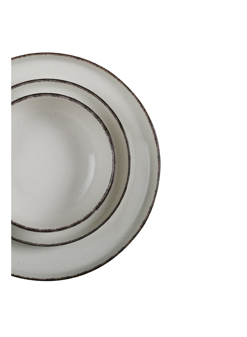 ايست من نون طقم سفرة من البورسلين مكوّن من 12 قطعة، يحتوي على 4 أطباق عشاء مقاس 27 سم، 4 أطباق جانبية مقاس 19.5 سم، 4 أطباق شوربة مقاس 15.2 سم | آمن للاستخدام في غسالة الصحون والميكروويف بلون رملي سادة - Image 3