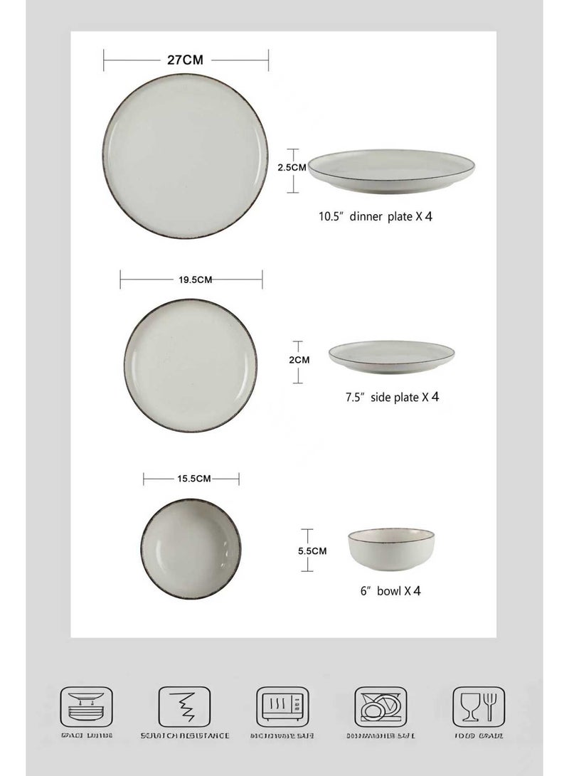 ايست من نون طقم سفرة من البورسلين مكوّن من 12 قطعة، يحتوي على 4 أطباق عشاء مقاس 27 سم، 4 أطباق جانبية مقاس 19.5 سم، 4 أطباق شوربة مقاس 15.2 سم | آمن للاستخدام في غسالة الصحون والميكروويف بلون رملي سادة - Image 5