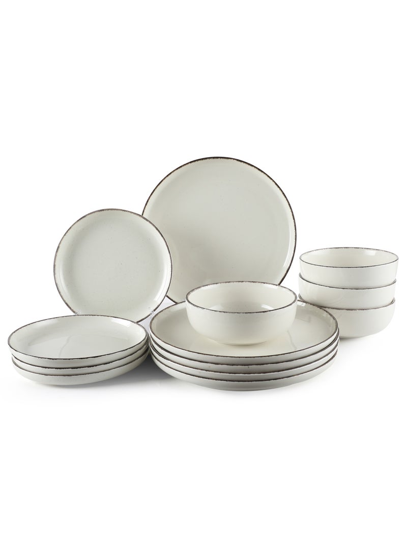 Noon East 12 Piece Porcelain Dinnerware Set, 4x27cm Dinner Plates, 4x19.5cm Side Plates, 4x15.2cm Soup Plates, 4x Bowls | Dishwasher and Microwave Safe | Sandy Color - Image 1