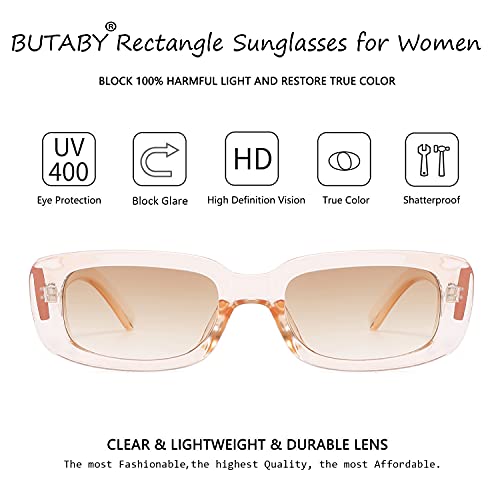 BUTABY Rectangle Sunglasses for Women Retro Driving Glasses 90’s Vintage Fashion Narrow Square Frame UV400 Protection Champagne - Image 3