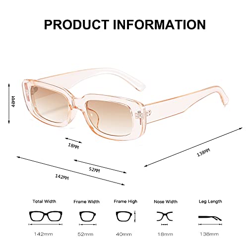 BUTABY Rectangle Sunglasses for Women Retro Driving Glasses 90’s Vintage Fashion Narrow Square Frame UV400 Protection Champagne - Image 4