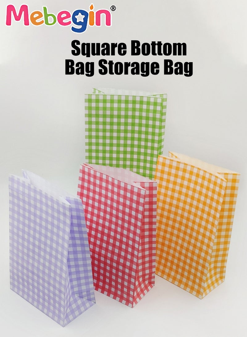 MEBEGIN 20 Pcs Kraft Gift Bags with 50 Sealing Stickers,5 Colors Plaid Pattern Birthday Gift Bags for Party,15*9*23cm Shopping Gift Bags for Wedding Holiday - Image 3
