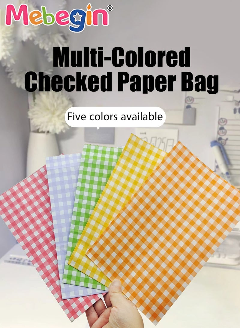 MEBEGIN 20 Pcs Kraft Gift Bags with 50 Sealing Stickers,5 Colors Plaid Pattern Birthday Gift Bags for Party,15*9*23cm Shopping Gift Bags for Wedding Holiday - Image 4
