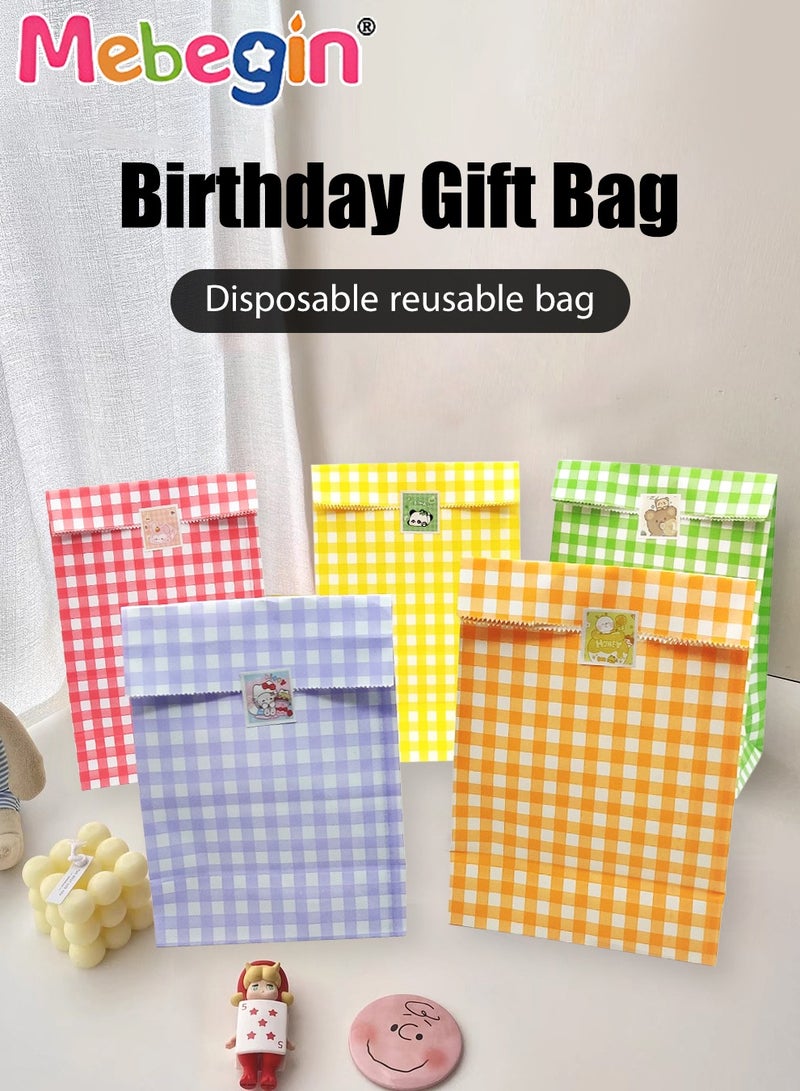 MEBEGIN 20 Pcs Kraft Gift Bags with 50 Sealing Stickers,5 Colors Plaid Pattern Birthday Gift Bags for Party,15*9*23cm Shopping Gift Bags for Wedding Holiday - Image 5