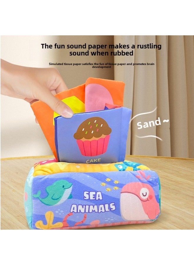 Baby Tissue Toy Tissue Box 0-1 Years Old Baby Early Education Tear-proof Finger Exercise Ringing Paper Biting Toy-Color:Undersea Paradise Tissue Box ]  - Image 3