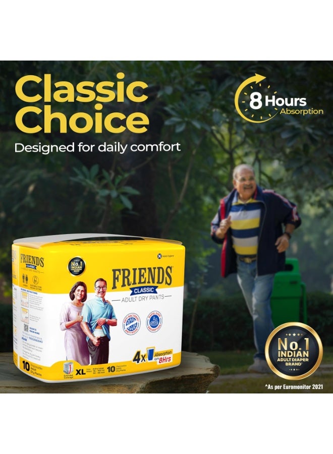 Friends Classic Adult Diapers Pants Style - 10 Count (Extra Large) with odour lock, Unisex, Leakproof, Elastic Waist and Anti-Bacterial Absorbent Core - Waist Size 30-56 inch; 76-142 cm - Image 3