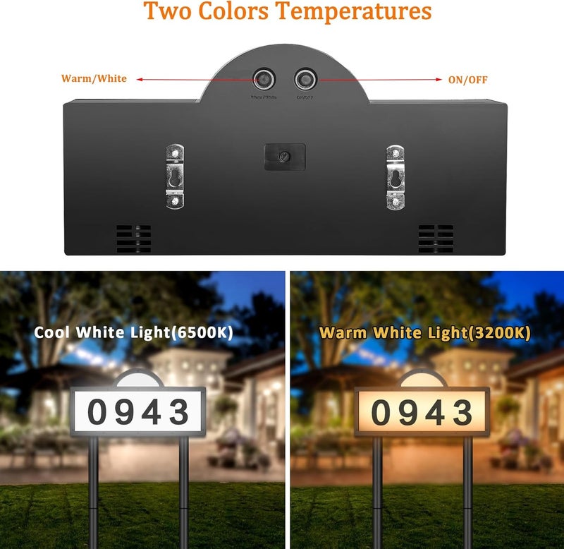 INDARUN Solar Address Sign, House Address Numbers for Outside, Illuminated House Numbers Outdoor Waterproof with Warm White & Cool White, Lighted Address Plaque Wall Mounted/In Ground, for Houses, Yard, Home - Image 3