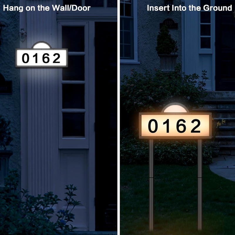 INDARUN Solar Address Sign, House Address Numbers for Outside, Illuminated House Numbers Outdoor Waterproof with Warm White & Cool White, Lighted Address Plaque Wall Mounted/In Ground, for Houses, Yard, Home - Image 4