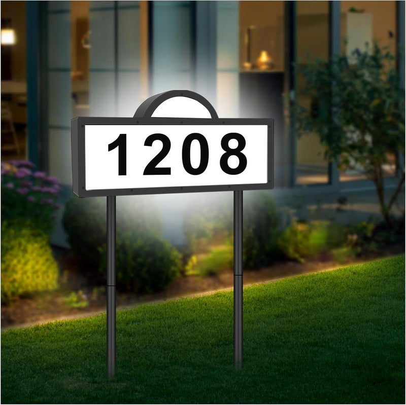 INDARUN Solar Address Sign, House Address Numbers for Outside, Illuminated House Numbers Outdoor Waterproof with Warm White & Cool White, Lighted Address Plaque Wall Mounted/In Ground, for Houses, Yard, Home - Image 1