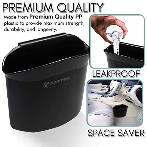 ZONETECH Portable Hanging Mini Car Garbage Can – Classic Black Trash Container - Premium Quality Automotive Universal Compact Traveling Wastebasket for Vehicle,Office, Home (1-Pack) - Image 2