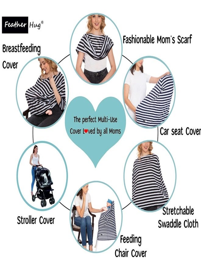 Feather Hug® 360° Premium Nursing Cover for Breastfeeding - Feeding Apron for mom, Stretchy Feeding Cover for Mother, Real Breathable Breast Feeding Cover (BBlack and White stripes) - Image 2
