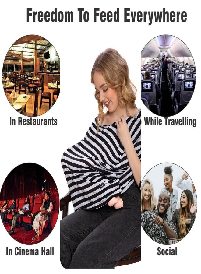 Feather Hug® 360° Premium Nursing Cover for Breastfeeding - Feeding Apron for mom, Stretchy Feeding Cover for Mother, Real Breathable Breast Feeding Cover (BBlack and White stripes) - Image 3