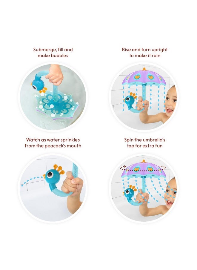 Yookidoo Yookidoo Baby Bath Toy (Ages 1-3) Purple Peacock Umbrella Water Sprinkler with 3 Moving Pieces (Mold Free) - Fill with Water for Bubbles, Spinning & Sprinkler Effects - Toddler Bath Time & Pool Fun  - Image 3