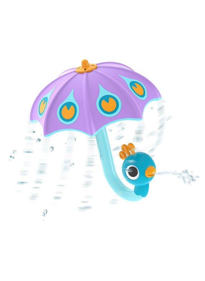 Yookidoo Yookidoo Baby Bath Toy (Ages 1-3) Purple Peacock Umbrella Water Sprinkler with 3 Moving Pieces (Mold Free) - Fill with Water for Bubbles, Spinning & Sprinkler Effects - Toddler Bath Time & Pool Fun  - Image 1