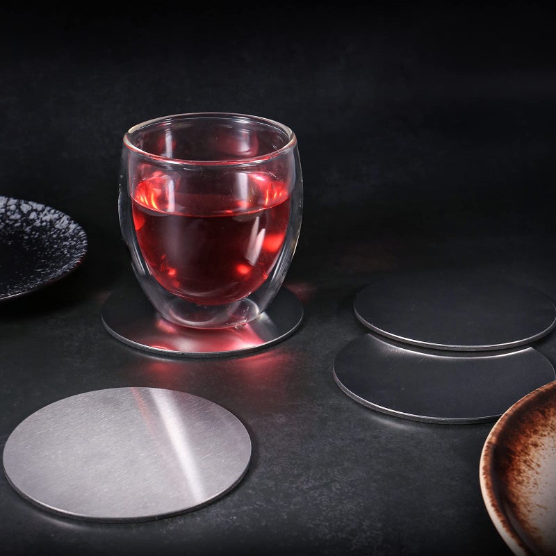 Newness حاملات أكواب، مجموعة حاملات أكواب Newness مع رف زخرفي، حامل أكواب دائري من الفولاذ المقاوم للصدأ، فضي، مجموعة من 4 - Image 2