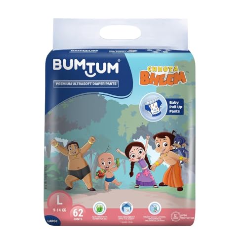 Bumtum Chota Bheem Large Baby Diaper Pants, 62 Count, Leakage Protection Infused With Aloe Vera, Cottony Soft High Absorb Technology (Pack of 1) - Image 1