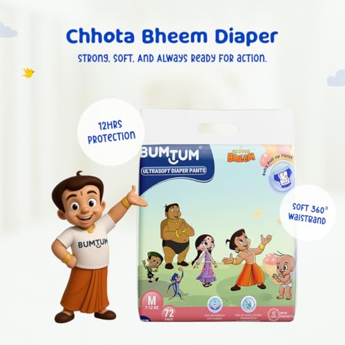Bumtum Chota Bheem Large Baby Diaper Pants, 62 Count, Leakage Protection Infused With Aloe Vera, Cottony Soft High Absorb Technology (Pack of 1) - Image 4