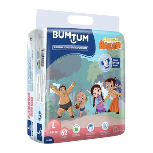 Bumtum Chota Bheem Large Baby Diaper Pants, 62 Count, Leakage Protection Infused With Aloe Vera, Cottony Soft High Absorb Technology (Pack of 1) - Image 2