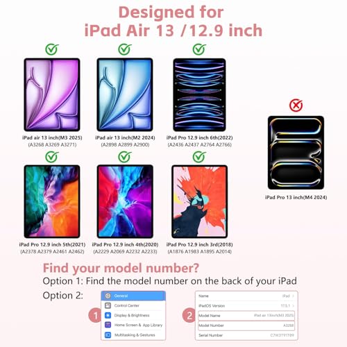 FUWANG Touch Keyboard Case for iPad Air 13 inch M4 2026/M3 2025/M2 2024 & iPad Pro 12.9 6th 5th 4th 3rd Gen, 360° Swivel Backlit for iPad Air 13 inch Case Keyboard with Multi-Touch Trackpad, Rose Gold - Image 2