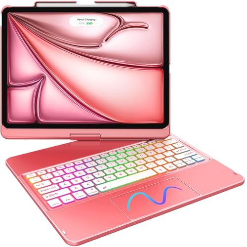 FUWANG Touch Keyboard Case for iPad Air 13 inch M4 2026/M3 2025/M2 2024 & iPad Pro 12.9 6th 5th 4th 3rd Gen, 360° Swivel Backlit for iPad Air 13 inch Case Keyboard with Multi-Touch Trackpad, Rose Gold - Image 1