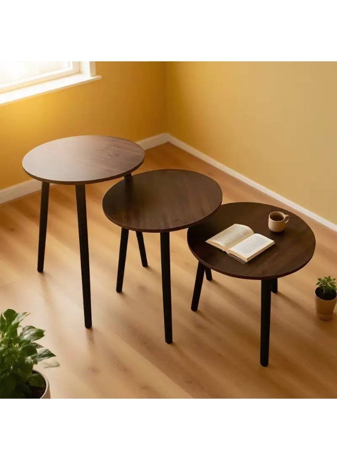 طقم ترابيزات جانبية 3 قطع  تصميم شيك وعملي ويوفر مساحة ينفع صالون، ريسبشن أو جنب الكنبة خشب تقيل وثابت وشكل عصري - Image 4