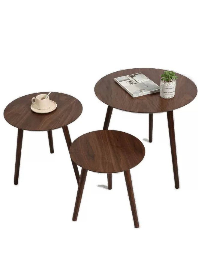 طقم ترابيزات جانبية 3 قطع  تصميم شيك وعملي ويوفر مساحة ينفع صالون، ريسبشن أو جنب الكنبة خشب تقيل وثابت وشكل عصري - Image 1