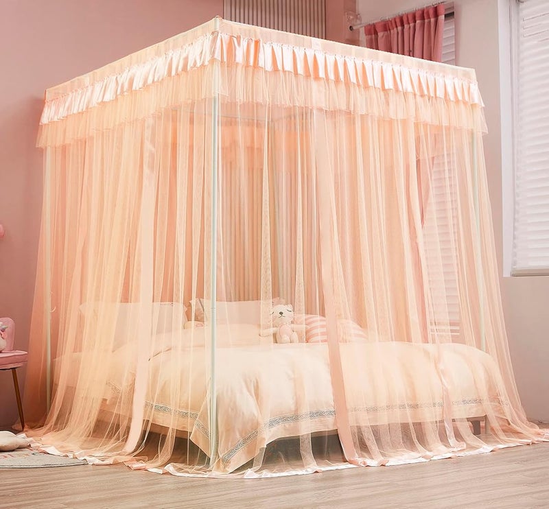 Mengersi Canopy Bed Curtains for Girls Kids - Bed Canopy for Girls Bed Drapes Mosquito Net - Cute Princess Bedroom Decoration Accessories(Full, Peach) - Image 5
