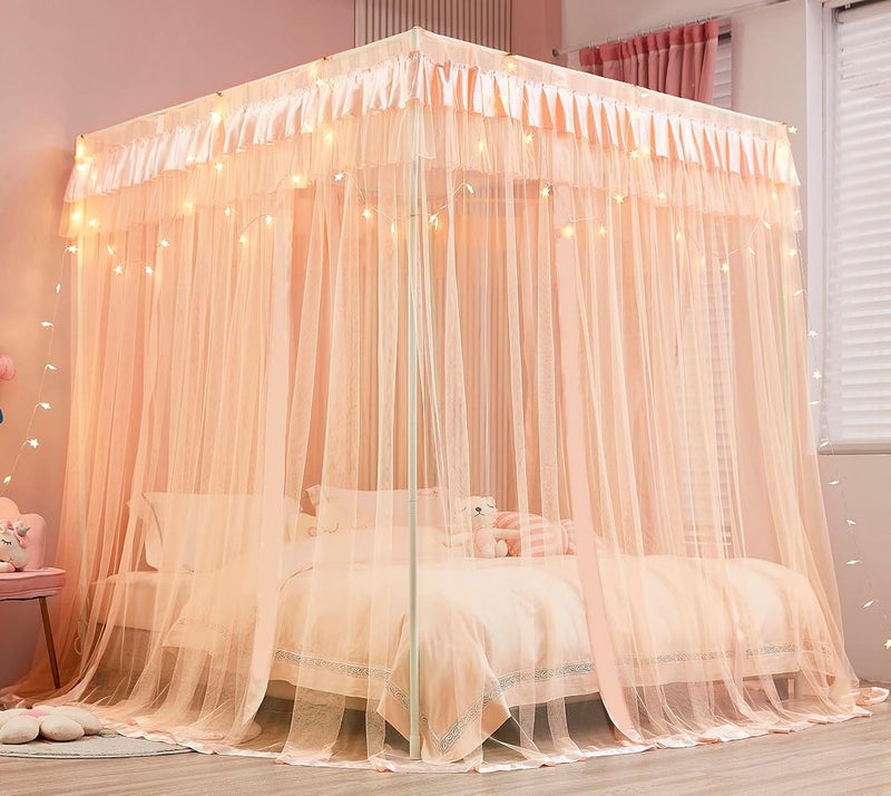 Mengersi Canopy Bed Curtains for Girls Kids - Bed Canopy for Girls Bed Drapes Mosquito Net - Cute Princess Bedroom Decoration Accessories(Full, Peach) - Image 2