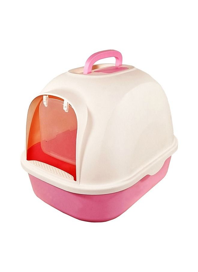 MAJIBAO Large Cat Toilet, Cat Litter Box with Plastic Scoop, Easy Clean, Fully Enclosed, No Smell, For Indoor & Outdoor, Jumbo Kitty Litter Box, Lid on Entrance, White & Pink Color, Large Size, 53 Cm Length  - Image 3
