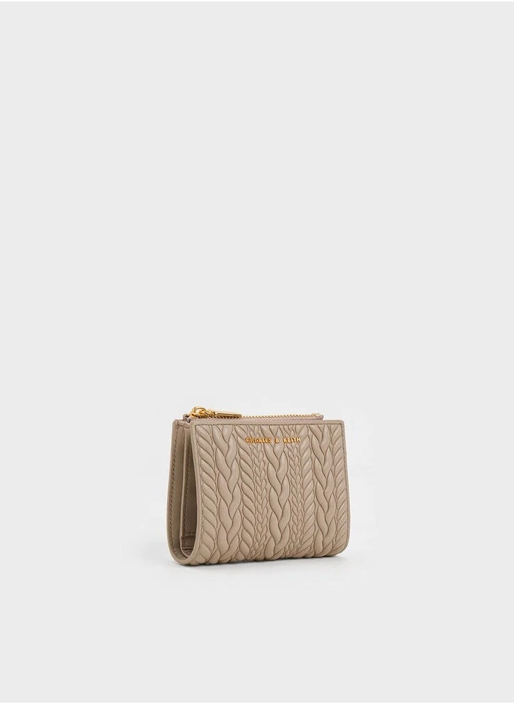 Charles & Keith Charles & Keith Card Holder Wallet for women, Apolline Textured Top-Zip Card Holder , Ladies Purse, Gift for women Girl - Taupe  - Image 2
