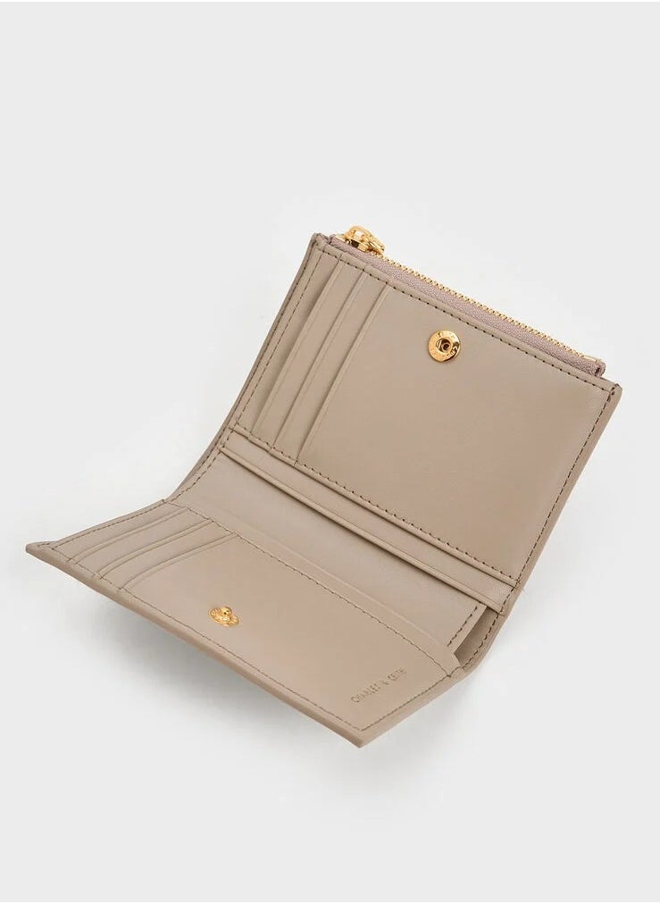 Charles & Keith Charles & Keith Card Holder Wallet for women, Apolline Textured Top-Zip Card Holder , Ladies Purse, Gift for women Girl - Taupe  - Image 4