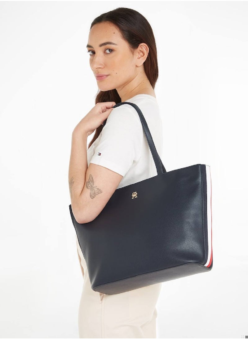 TOMMY HILFIGER - Women's Essential Signature Th Monogram Small Tote -  Recycled polyester mix, Blue - Image 1