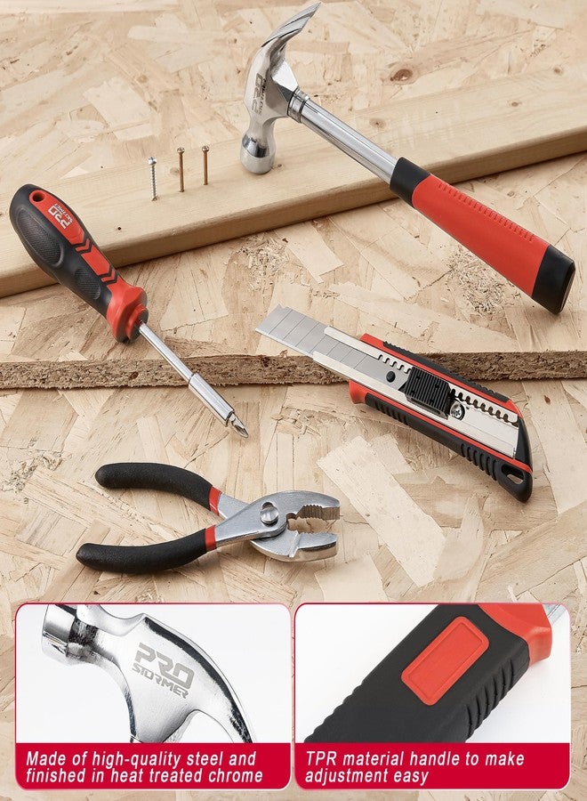 Prostormer 93-Piece Tool Kit, Basic Household Repair Tool Set with Toolbox Storage Case, Small Starter Tool Box Kit for Homeowners and College Students (Red) - Image 4