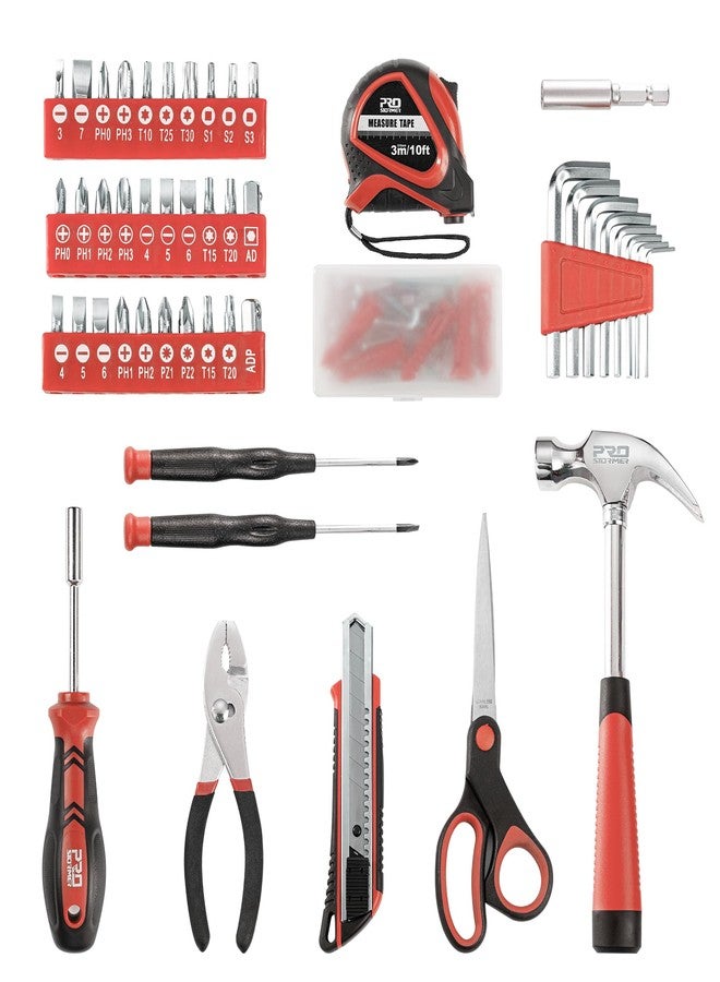 Prostormer 93-Piece Tool Kit, Basic Household Repair Tool Set with Toolbox Storage Case, Small Starter Tool Box Kit for Homeowners and College Students (Red) - Image 2