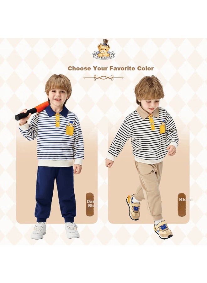 Classic Teddy Boys' Polo Shirt And Sweatpants Set, Dark Blue, Size 140, Spring Collection - Image 3