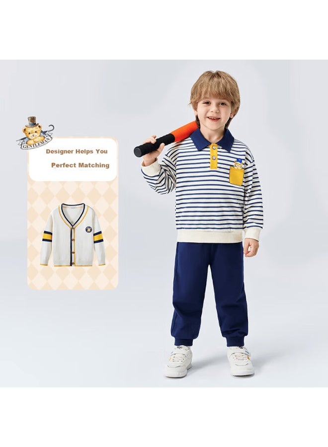 Classic Teddy Boys' Polo Shirt And Sweatpants Set, Dark Blue, Size 140, Spring Collection - Image 2
