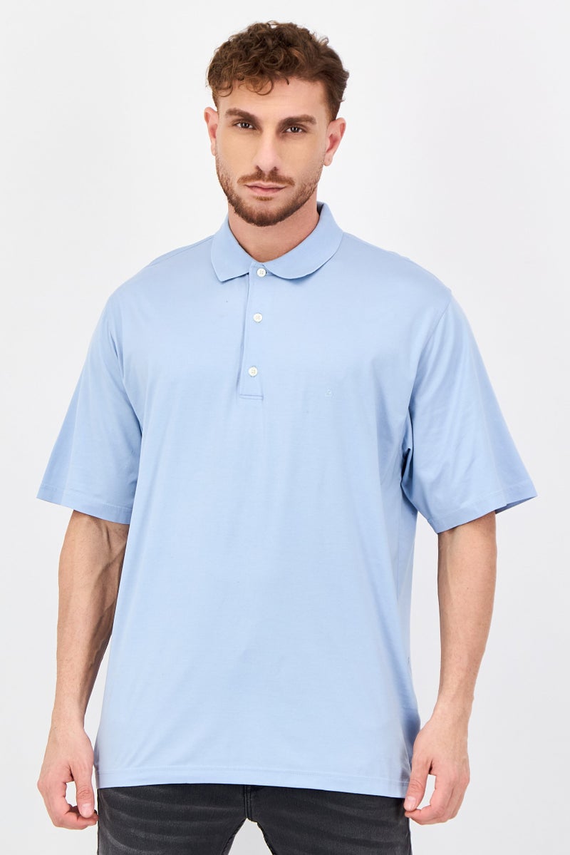 Greg Norman قميص بولو قصير الأكمام للرجال بتصميم عادي، أزرق فاتح - Image 1