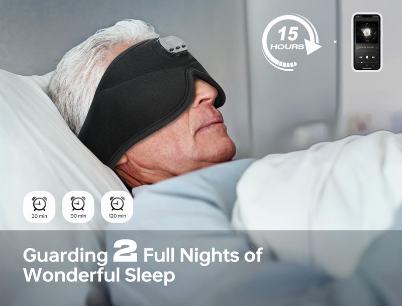 TOPOINT Sleep Mask with Bluetooth Headphones, 3D Eye Mask for Sleep Headphones with White Noise, Total Blackout, 5.4 Bluetooth, Timer, 15 Hours for Women Men, Travel, Meditation, Nap, CPAP Users - Image 5